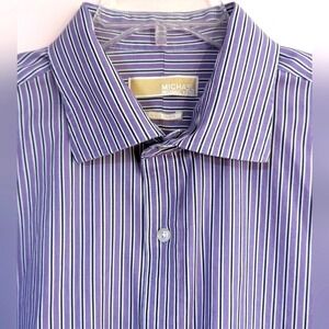 Michael Kors Men's Button Up Shirt Size 17.5 Large Lavender Gray Stripe No Iron